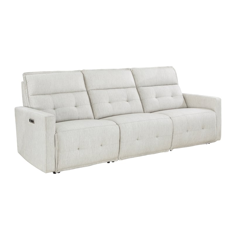 Lexicon Salida Fabric Power Double Reclining Sofa with Power Headrests in White