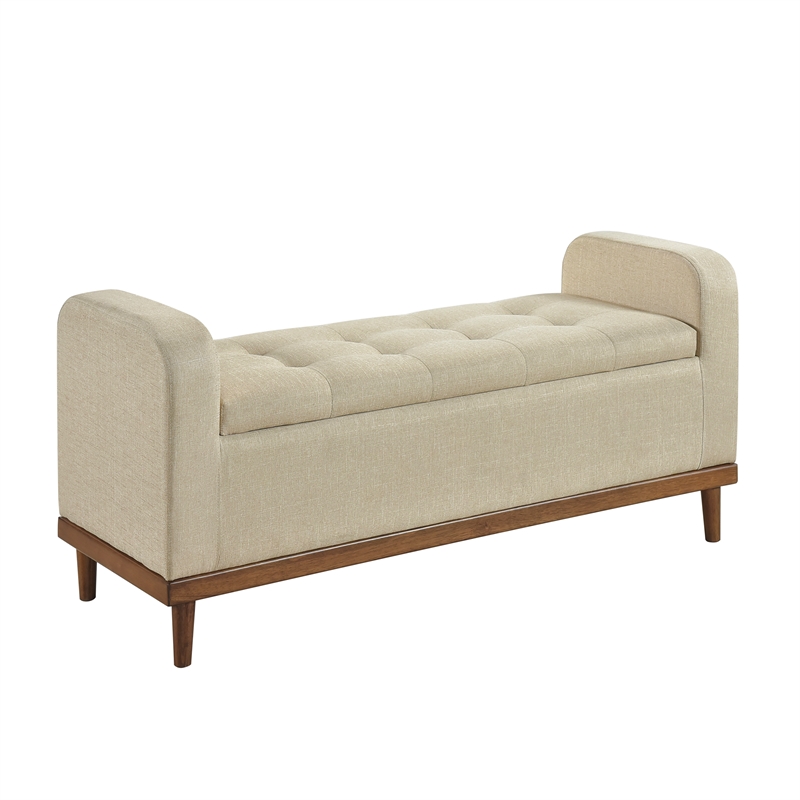 Lexicon Brigitte Fabric Lift Top Storage Bench in Light Brown