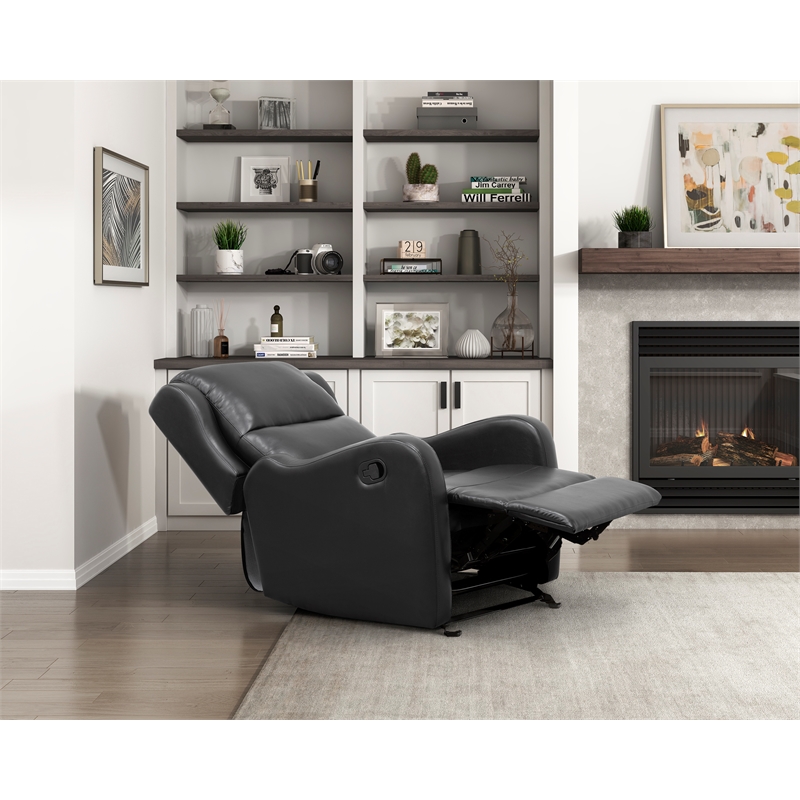 Lexicon Durant Faux Leather Glider Manual Recliner in Black