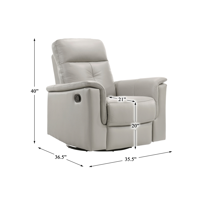 Lexicon Bristow Leather Match Swivel Glider Reclining Chair in Silver