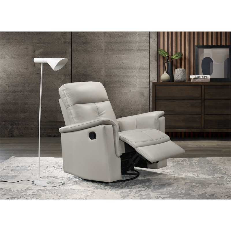 Lexicon Bristow Leather Match Swivel Glider Reclining Chair in Silver