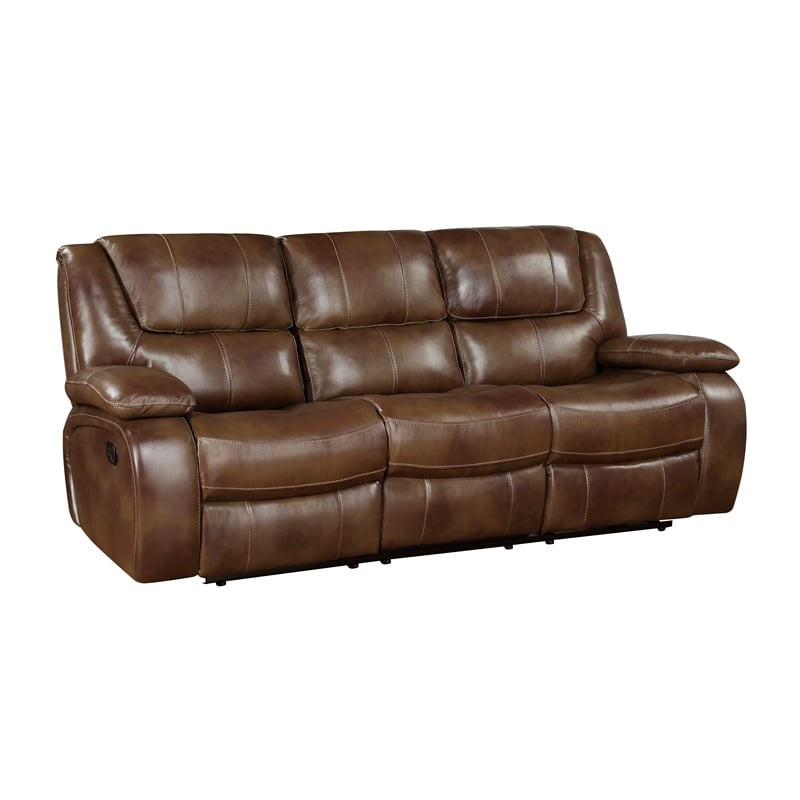 Lexicon Ellicott Leather Match Double Reclining Sofa in Brown