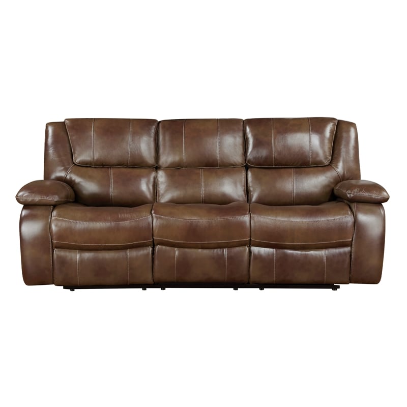Lexicon Ellicott Leather Match Double Reclining Sofa in Brown