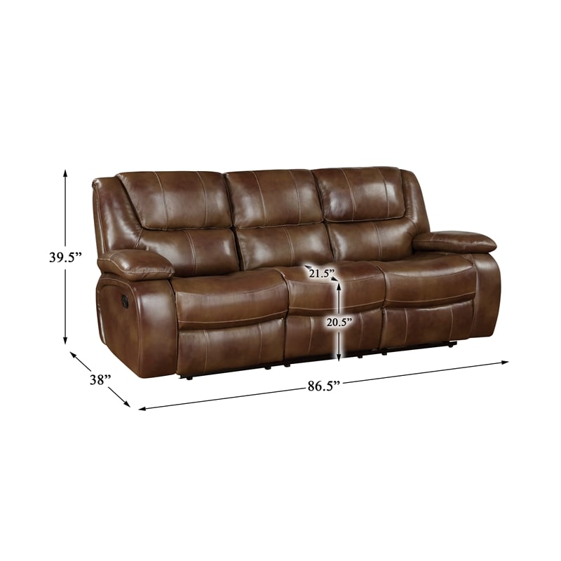 Lexicon Ellicott Leather Match Double Reclining Sofa in Brown