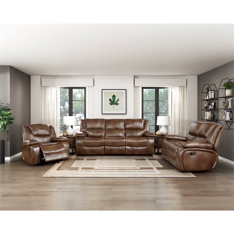 Lexicon Ellicott Leather Match Double Reclining Sofa in Brown