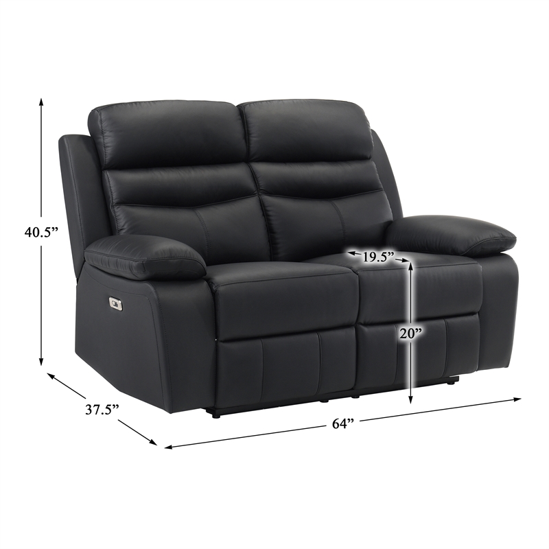 Lexicon Hancock Leather Power Double Reclining Love Seat in Black