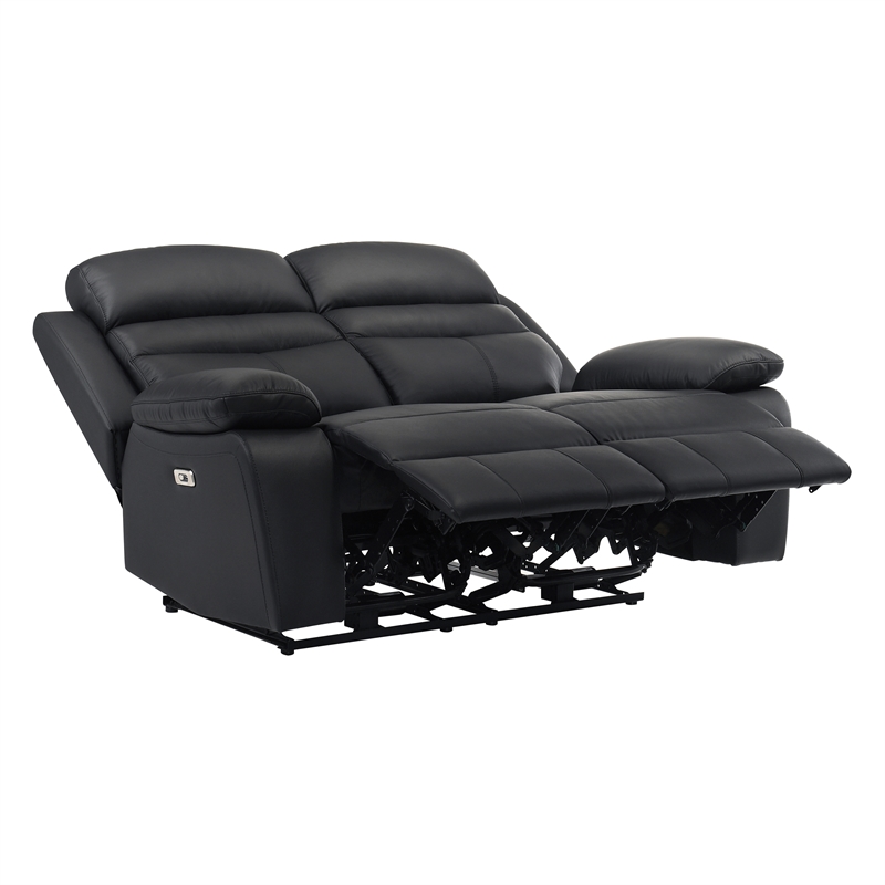 Lexicon Hancock Leather Power Double Reclining Love Seat in Black