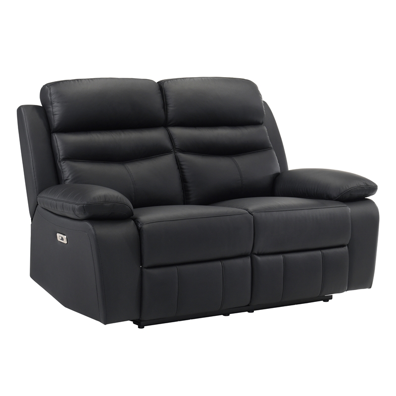 Lexicon Hancock Leather Power Double Reclining Love Seat in Black