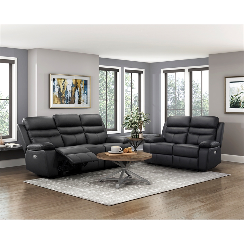 Lexicon Hancock Leather Power Double Reclining Love Seat in Black