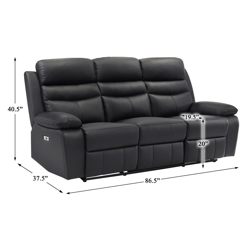 Lexicon Hancock Leather Power Double Reclining Sofa in Black