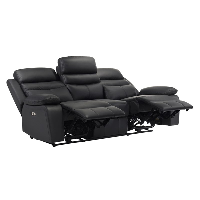 Lexicon Hancock Leather Power Double Reclining Sofa in Black