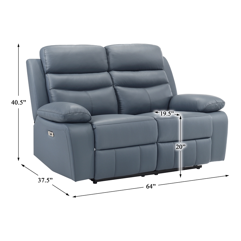 Lexicon Hancock Leather Power Double Reclining Love Seat in Blue