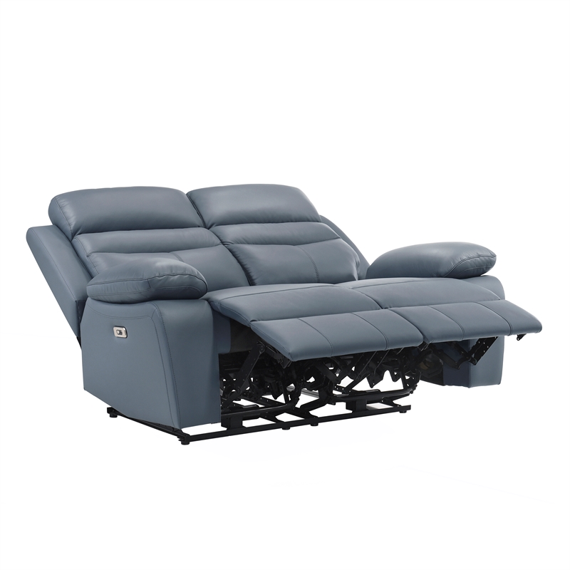 Lexicon Hancock Leather Power Double Reclining Love Seat in Blue
