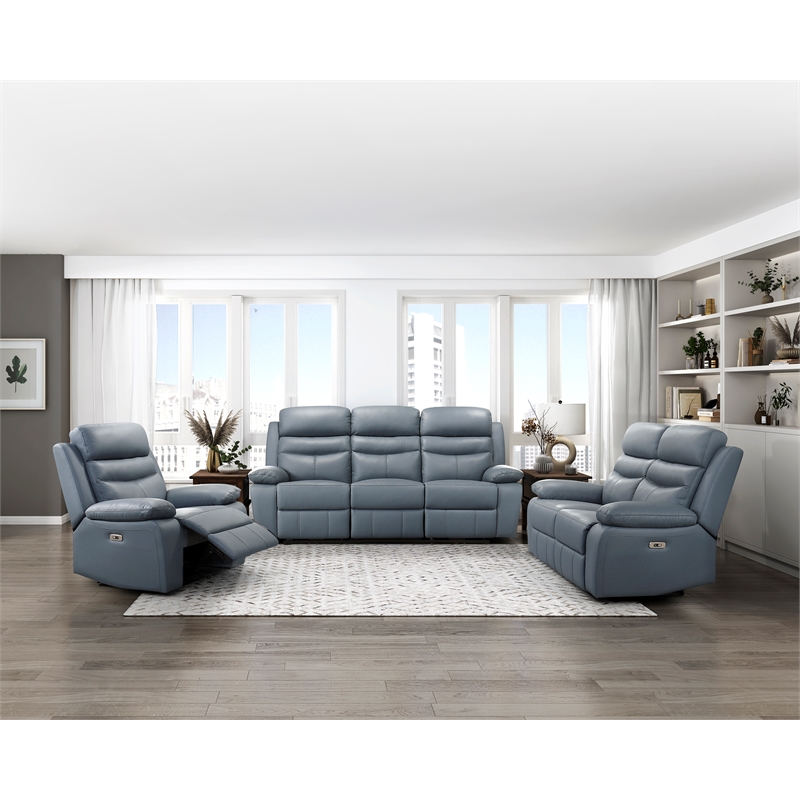 Lexicon Hancock Leather Power Double Reclining Love Seat in Blue