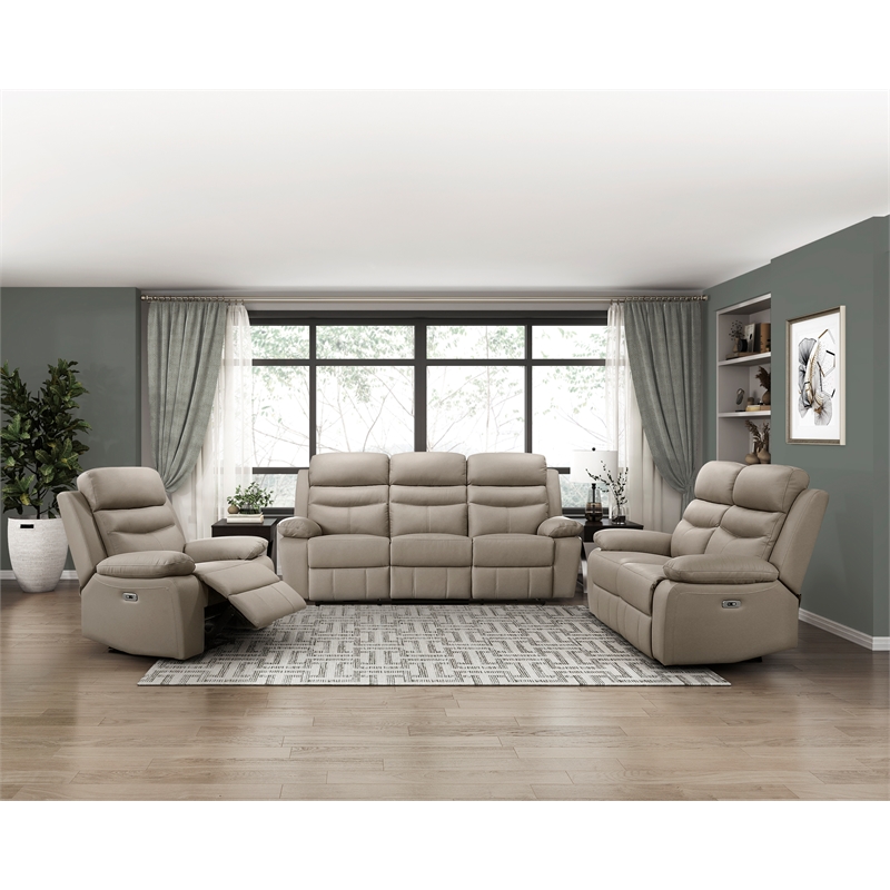Lexicon Hancock Leather Power Double Reclining Sofa in Latte
