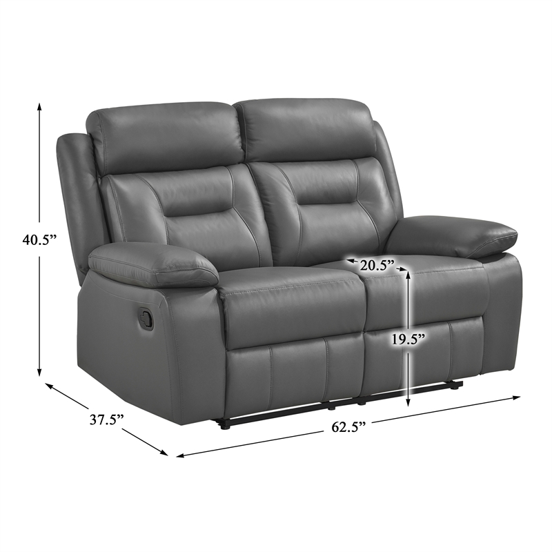 Lexicon Laconia Leather Double Reclining Love Seat in Dark Gray