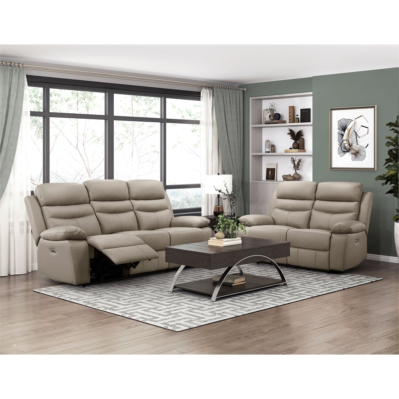 Lexicon Hancock 2-Piece Leather Sofa Set in Latte