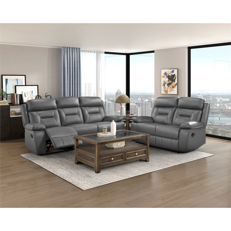 Lexicon Laconia 2-Piece Leather Sofa Set in Dark gray