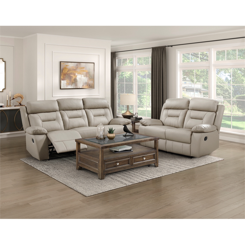 Lexicon Laconia 2-Piece Leather Sofa Set in Latte