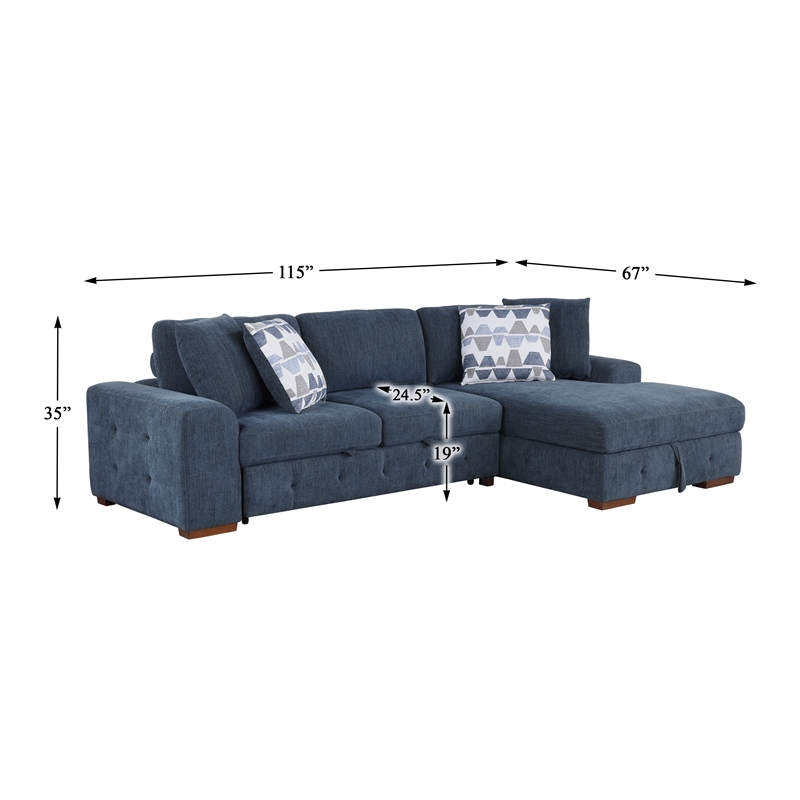 Lexicon Raife 2-Piece Chenille Sectional with Right Chaise in Blue