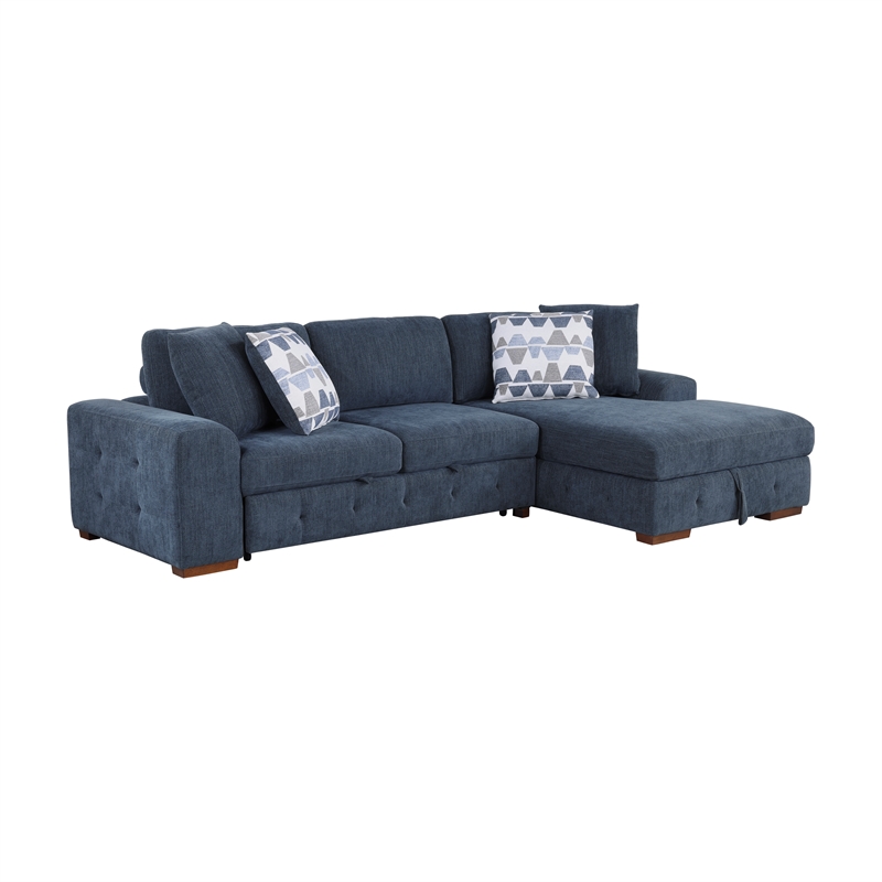 Lexicon Raife 3-Piece Chenille Sectional with Right Chaise and Ottoman in Blue