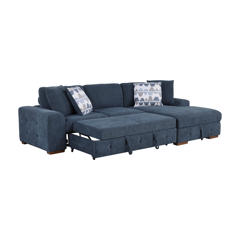 Lexicon Raife 3-Piece Chenille Sectional with Right Chaise and Ottoman in Blue