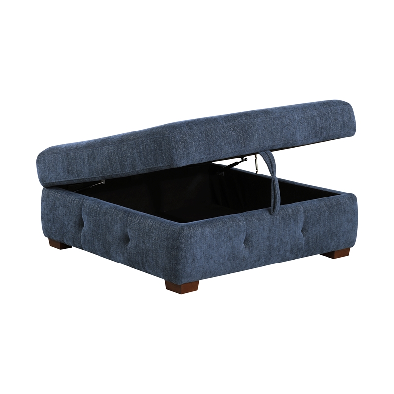 Lexicon Raife 3-Piece Chenille Sectional with Right Chaise and Ottoman in Blue