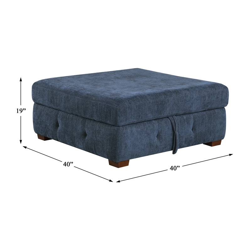 Lexicon Raife 3-Piece Chenille Sectional with Right Chaise and Ottoman in Blue