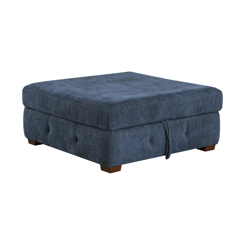 Lexicon Raife 3-Piece Chenille Sectional with Right Chaise and Ottoman in Blue