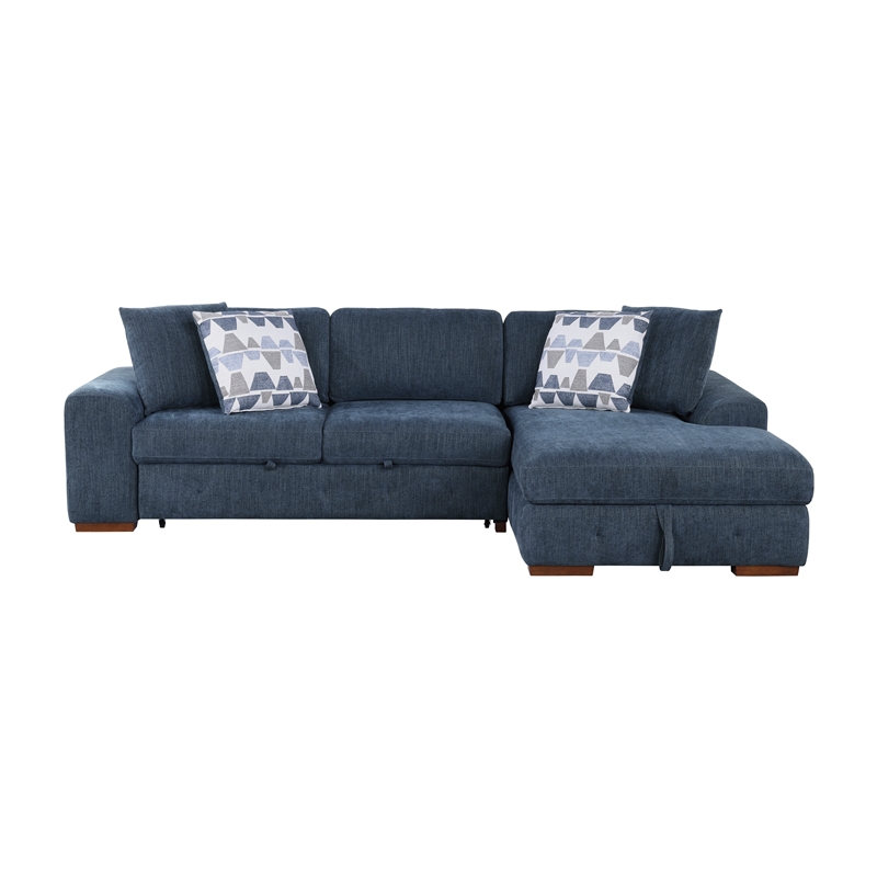Lexicon Raife 3-Piece Chenille Sectional with Right Chaise and Ottoman in Blue
