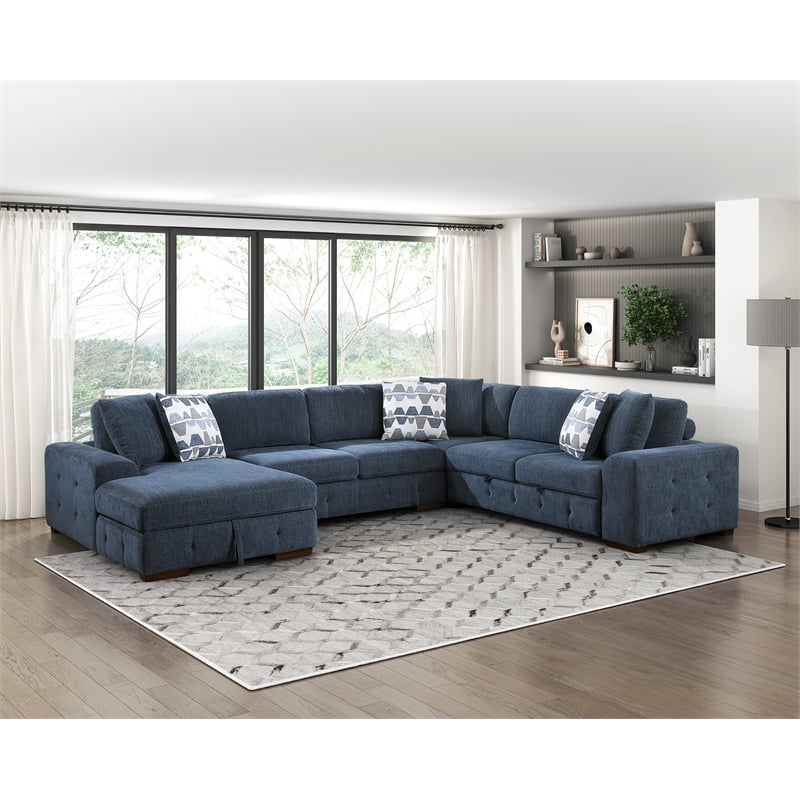 Lexicon Raife 4-Piece Chenille Sectional with Left Chaise in Blue