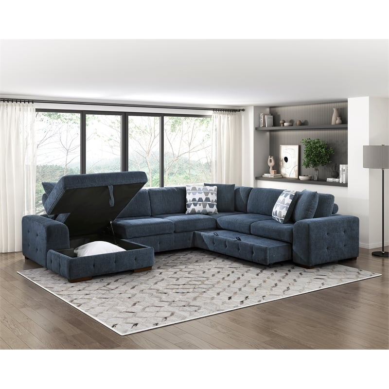 Lexicon Raife 4-Piece Chenille Sectional with Left Chaise in Blue