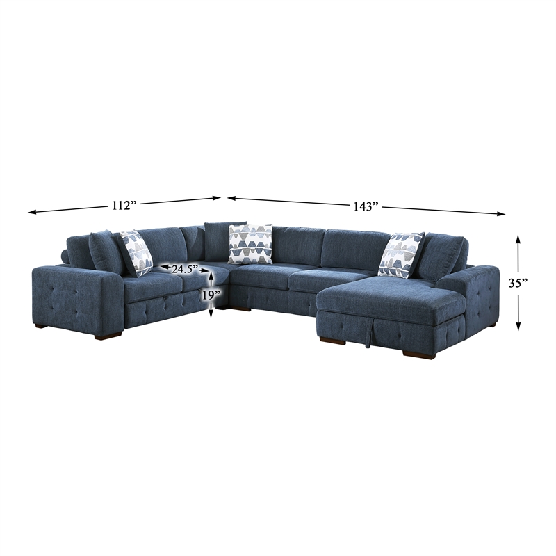 Lexicon Raife 4-Piece Chenille Sectional with Right Chaise and Ottoman in Blue