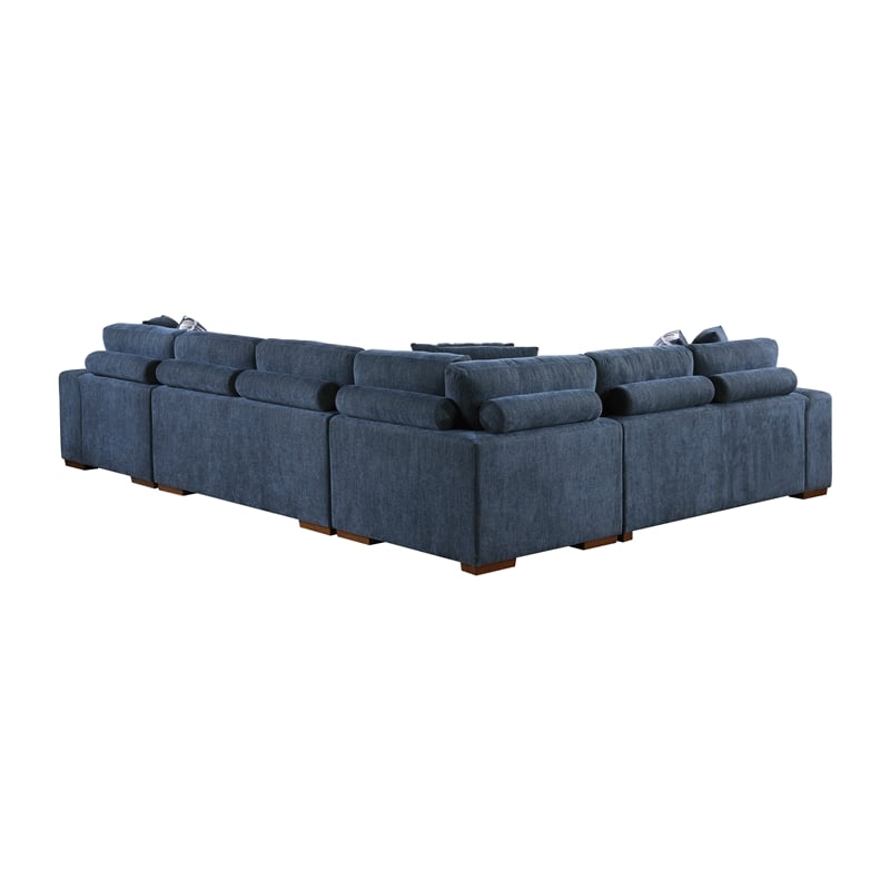 Lexicon Raife 4-Piece Chenille Sectional with Right Chaise and Ottoman in Blue