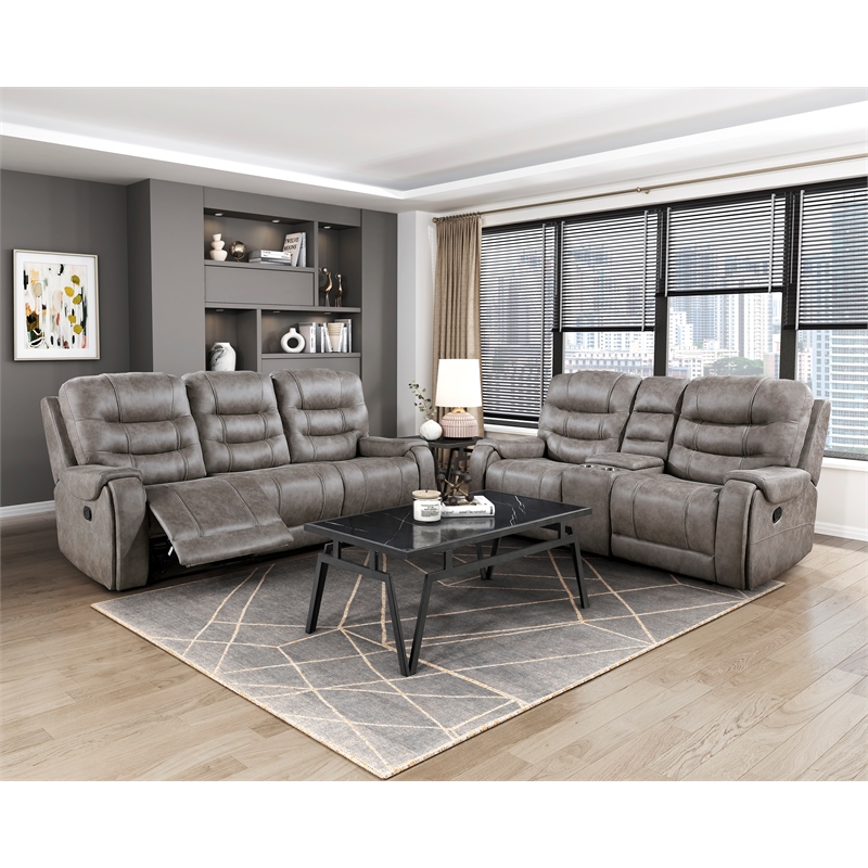 Lexicon Oberon Microfiber Double Reclining Sofa in Grayish brown