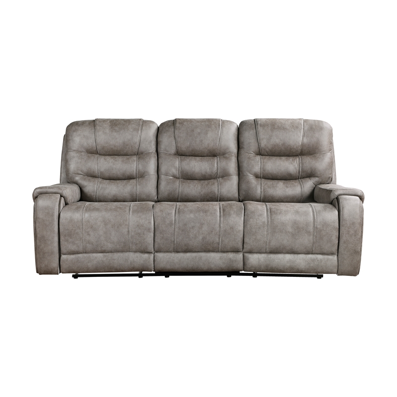 Lexicon Oberon Microfiber Double Reclining Sofa in Grayish brown
