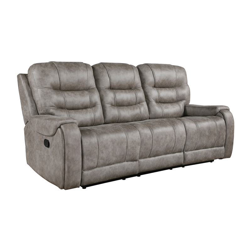 Lexicon Oberon Microfiber Double Reclining Sofa in Grayish brown