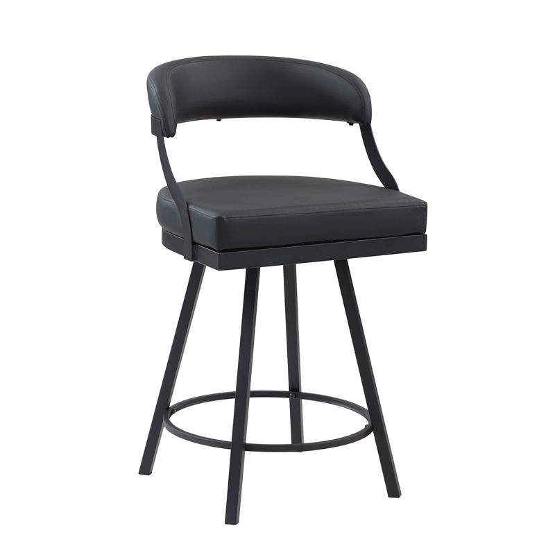 Lexicon Oxton Metal & Faux leather set of 2 Swivel Counter Height Chair in Black