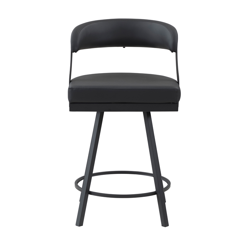 Lexicon Oxton Metal & Faux leather set of 2 Swivel Counter Height Chair in Black