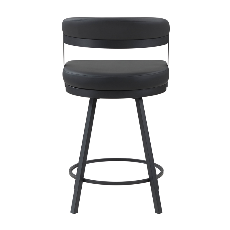 Lexicon Oxton Metal & Faux leather set of 2 Swivel Counter Height Chair in Black