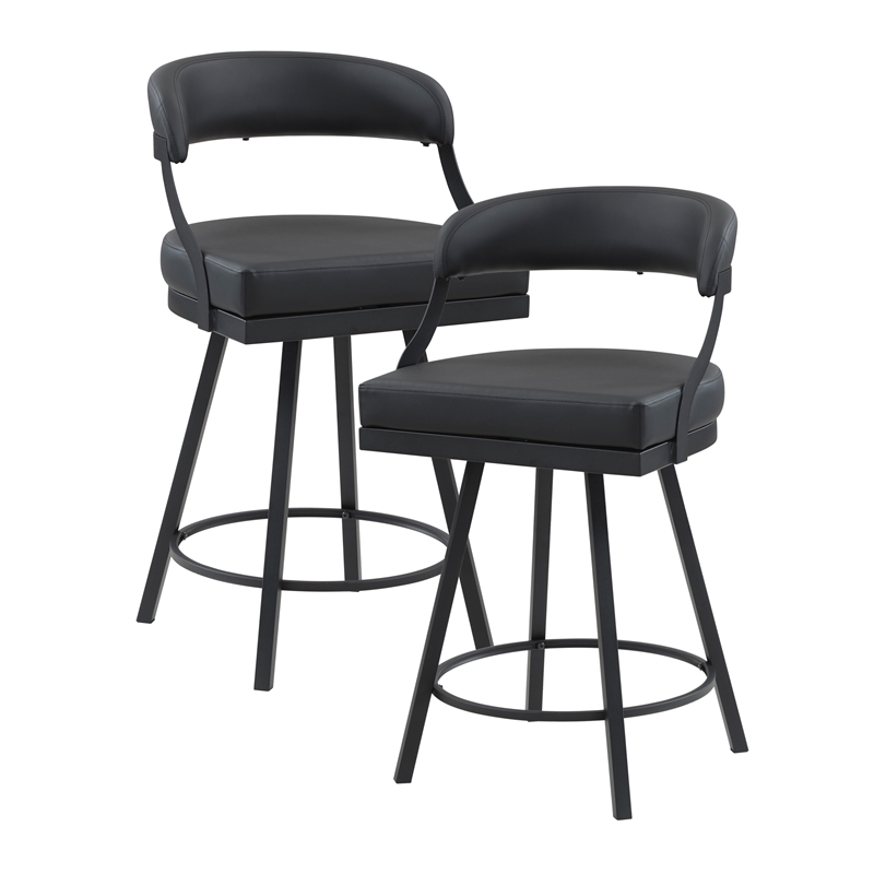 Lexicon Oxton Metal & Faux leather set of 2 Swivel Counter Height Chair in Black
