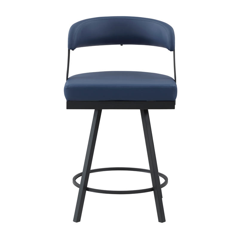 Lexicon Oxton Metal & Faux leather set of 2 Swivel Counter Height Chair in Blue