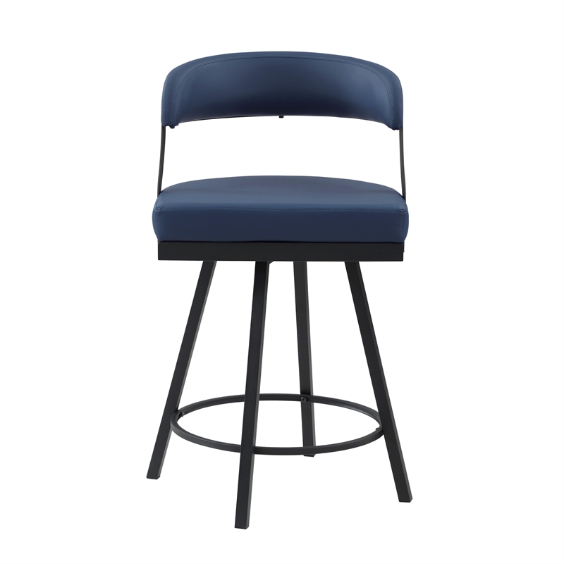Lexicon Oxton Metal & Faux leather set of 2 Swivel Counter Height Chair in Blue