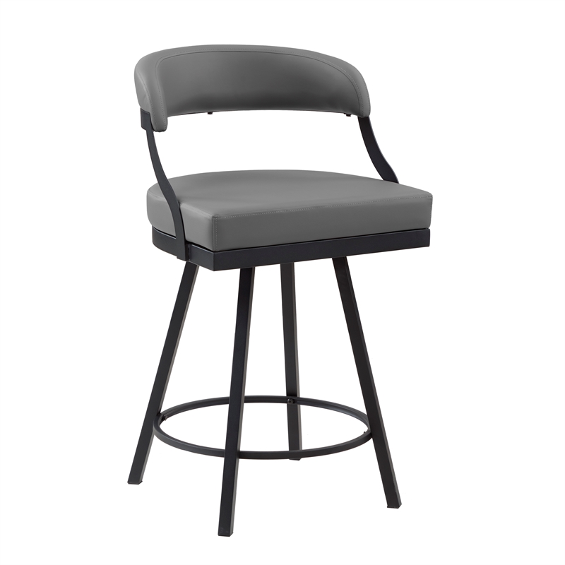 Lexicon Oxton Metal & Faux leather set of 2 Swivel Counter Height Chair in Gray