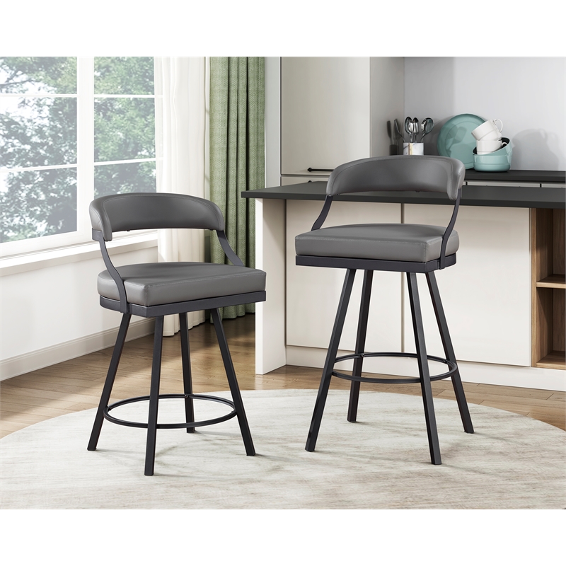 Lexicon Oxton Metal & Faux leather set of 2 Swivel Counter Height Chair in Gray