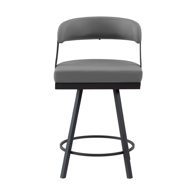 Lexicon Oxton Metal & Faux leather set of 2 Swivel Counter Height Chair in Gray