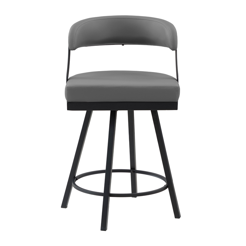Lexicon Oxton Metal & Faux leather set of 2 Swivel Counter Height Chair in Gray