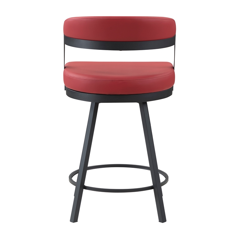 Lexicon Oxton Metal & Faux leather set of 2 Swivel Counter Height Chair in Red