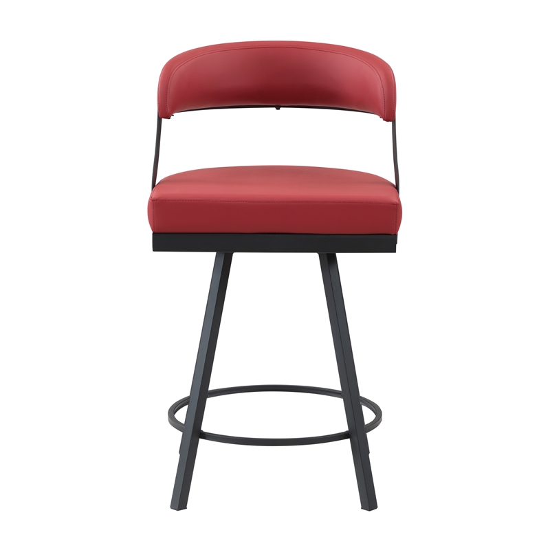 Lexicon Oxton Metal & Faux leather set of 2 Swivel Counter Height Chair in Red