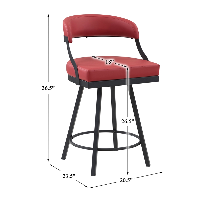 Lexicon Oxton Metal & Faux leather set of 2 Swivel Counter Height Chair in Red